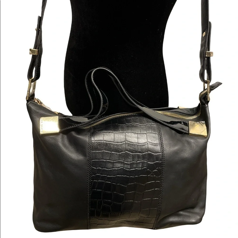 NWT Ted Baker Amelia Satchel Tote Black leather bag with gold hardware